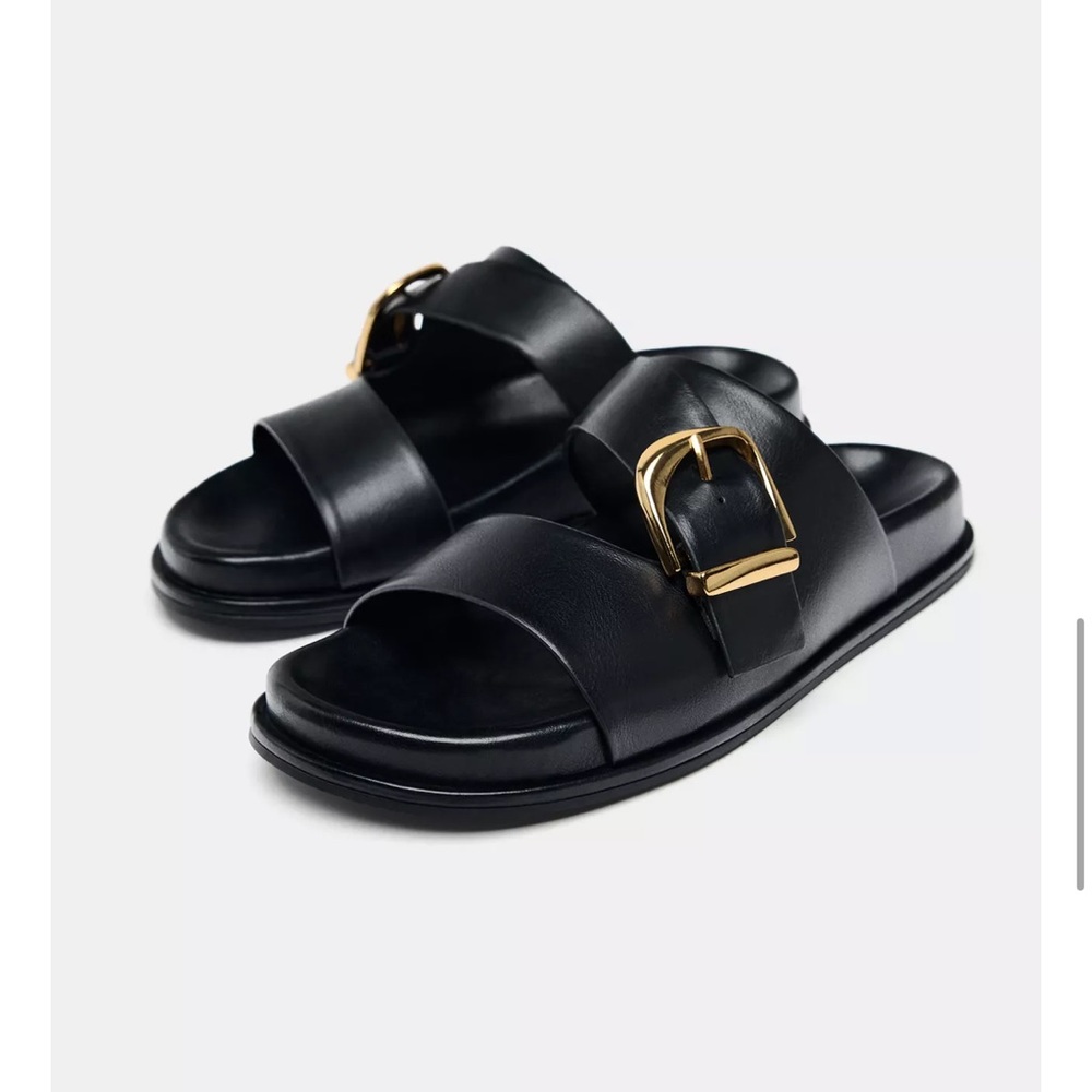 Zara Black Sandals with Gold Buckle